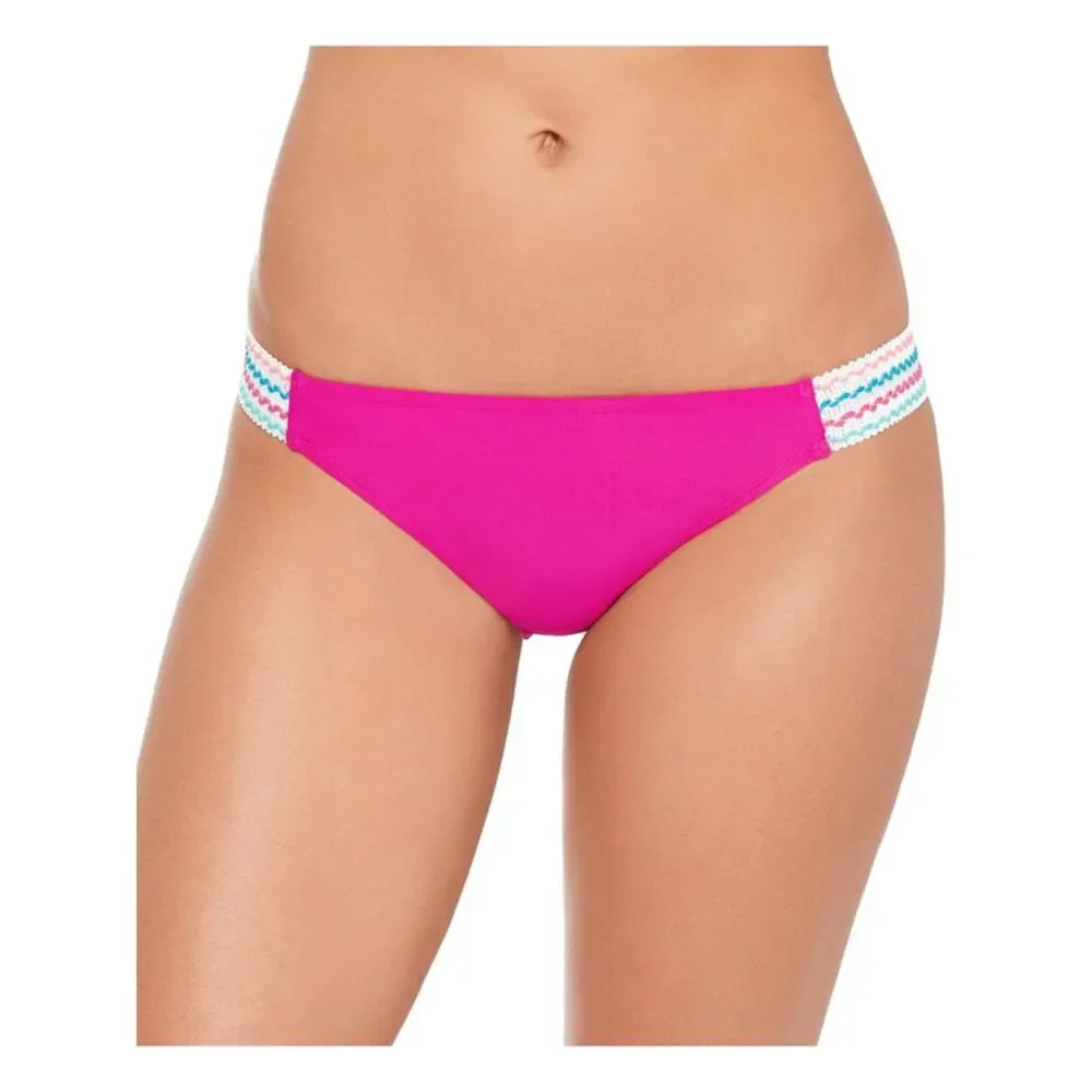 SALT + COVE Women's Pink Elastic Banded Embroidered Hipster Swimsuit Bottom L
